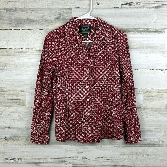 Woolrich women's xtra small red/white floral long sleeve button down blouse - Picture 1 of 5